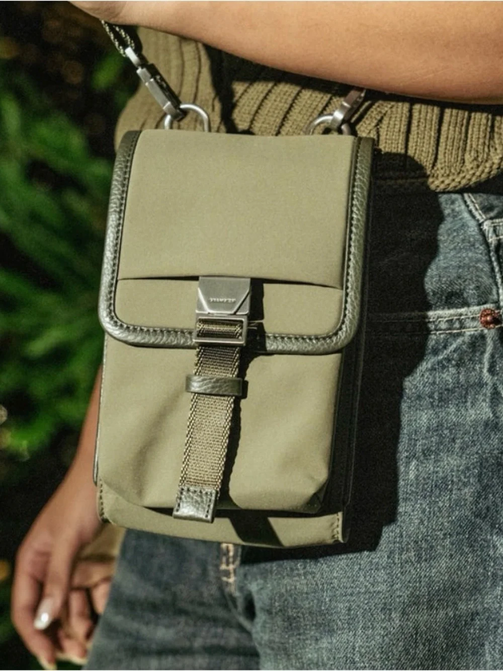 Men's Olive Green Crossbody Phone Case with Buckle Closure